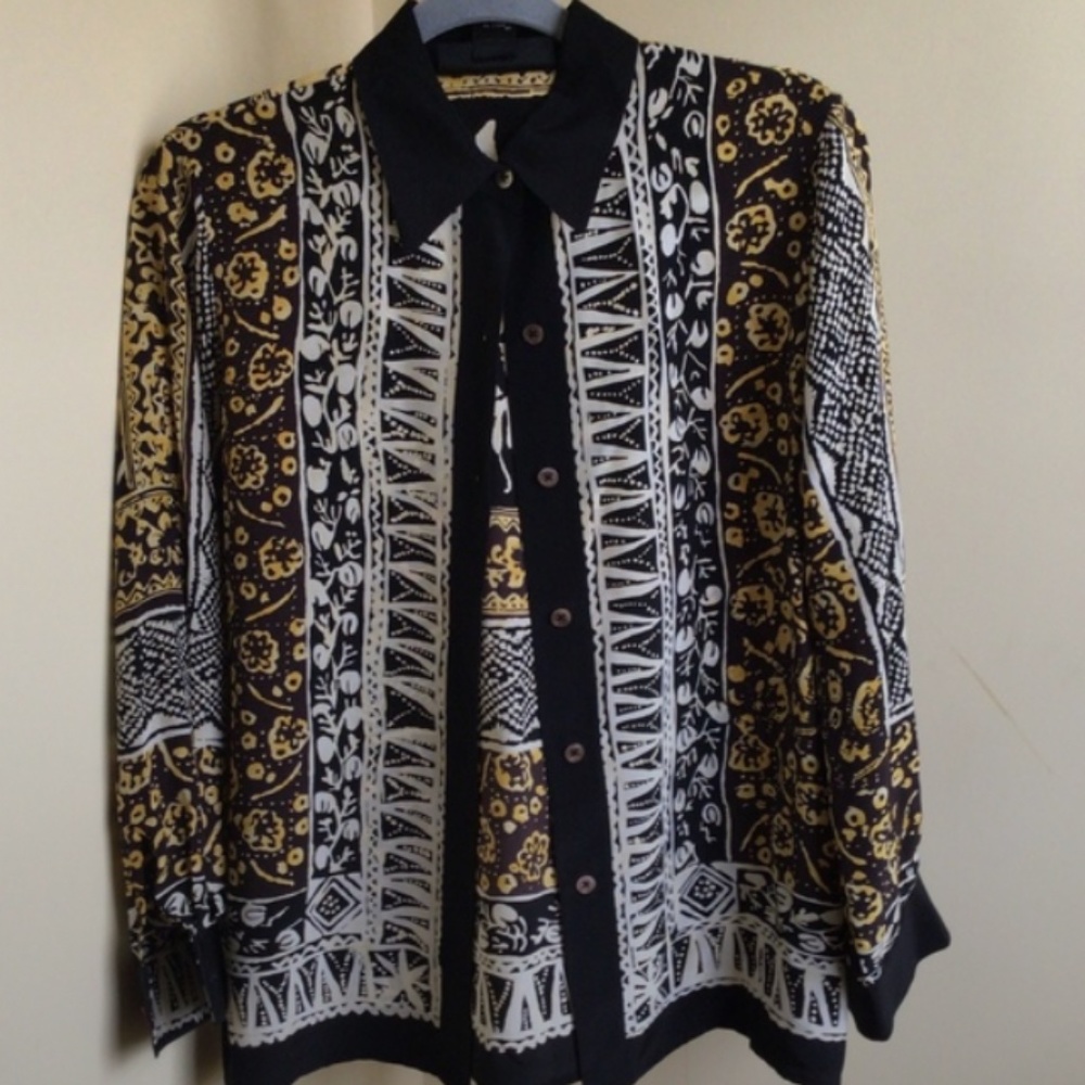 Vintage Ellen Tracy Silk Long Sleeve Button Down Blouse